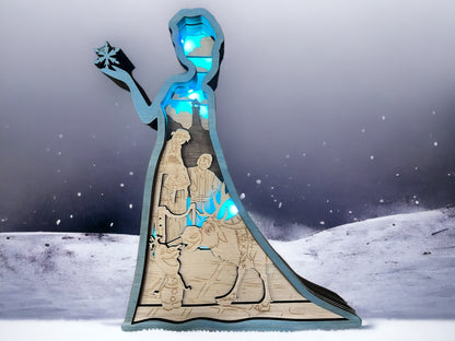 Caja de sombras 3D iluminada de Elsa
