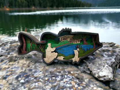 Fishing on a Lake Lighted 3D Shadowbox