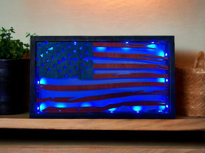 Caja de sombras 3D iluminada con bandera estadounidense