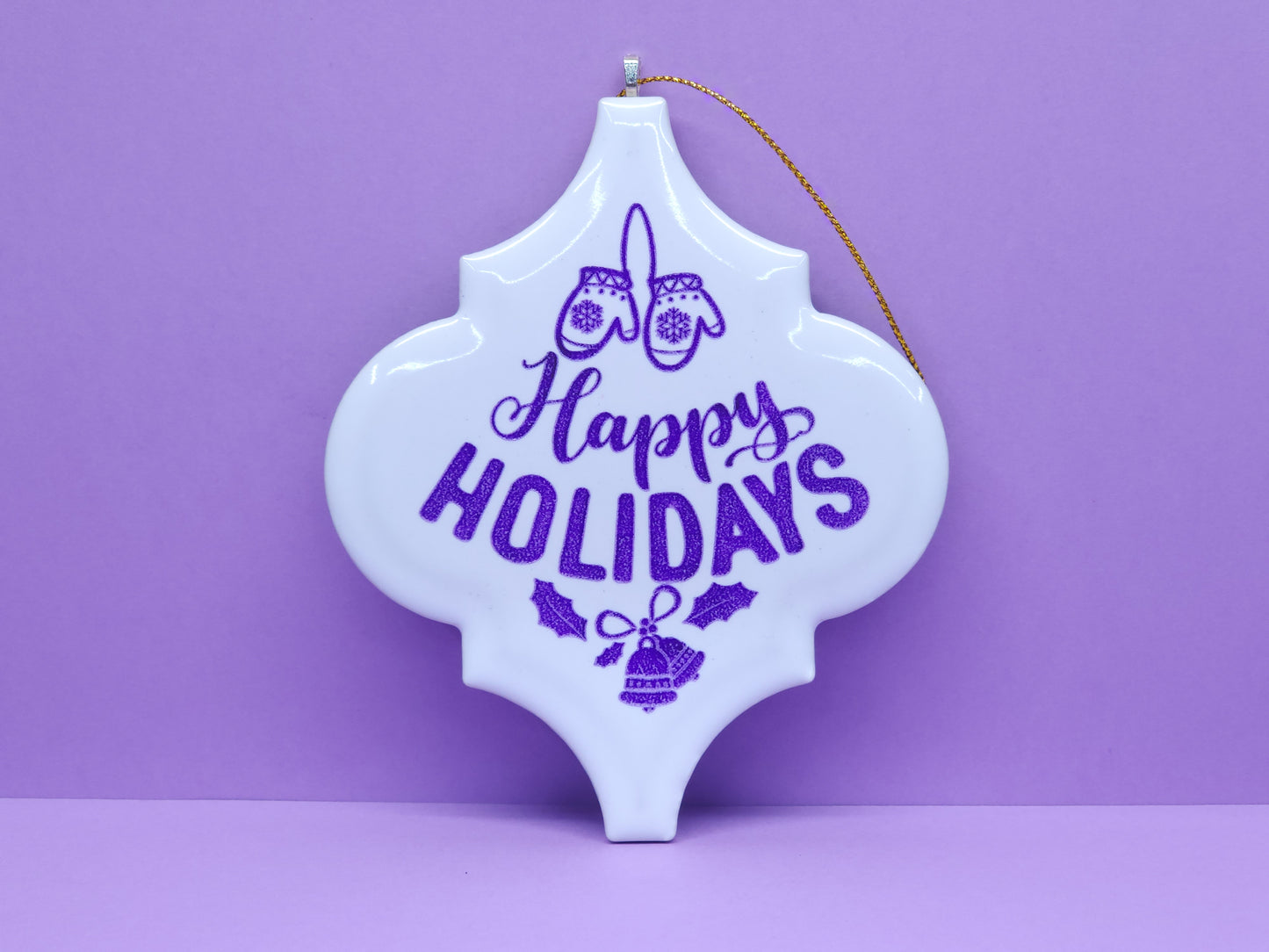"Happy Holidays" Ink-Filled Arabesque Ornament