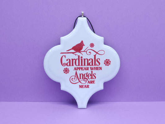 "Cardinals Appear When Angels are Near" Ink-Filled Arabesque Ornament