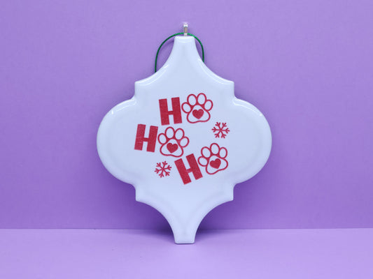 Paw Print "Ho Ho Ho" Ink-Filled Arabesque Ornament