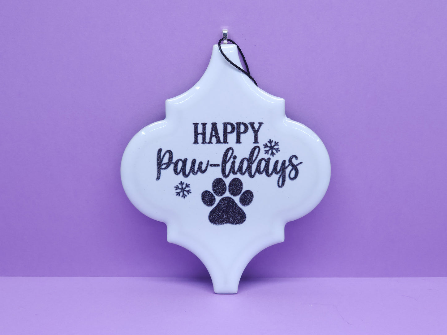 "Happy Paw-lidays" Ink-Filled Arabesque Ornament