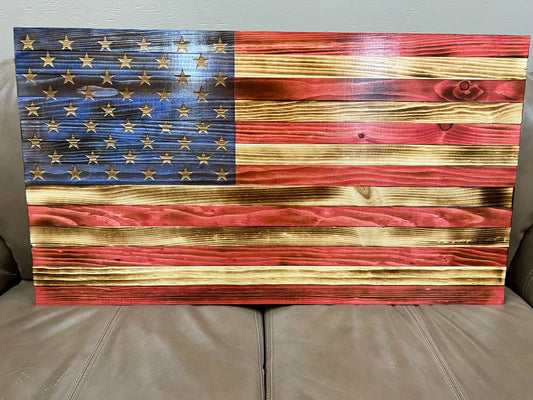 Bandera americana rústica hecha a mano de 19,5x37"